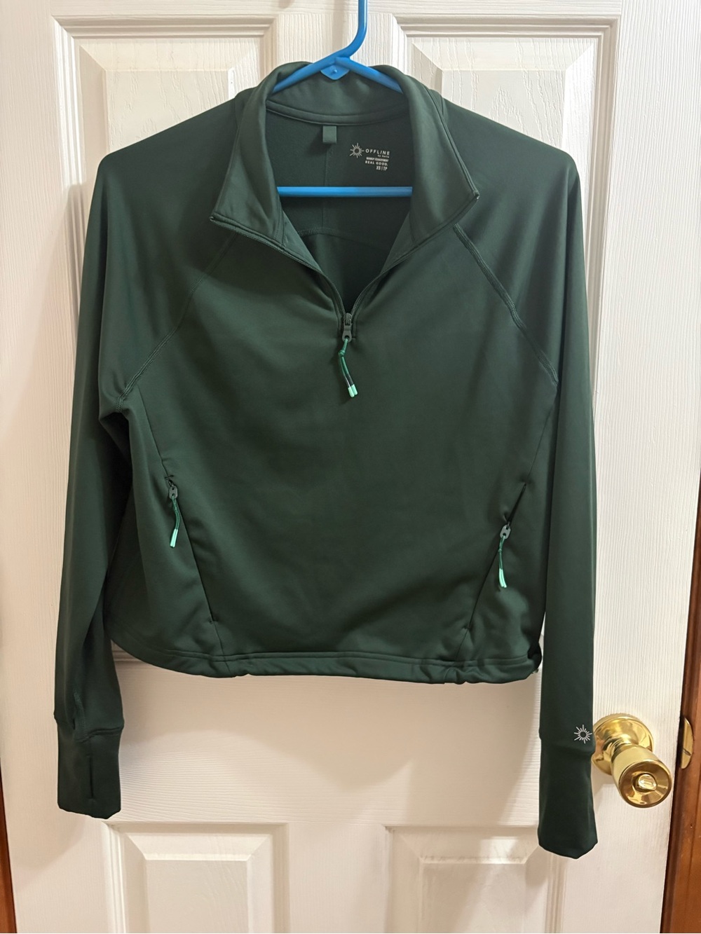 aerie offline Dark Green fleece lined Quarter-Zip